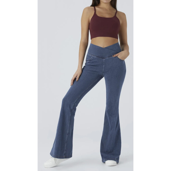 NWT Halara Flex High Waisted Crossover Pocket Washed Casual Jeans XL Petite - Picture 4 of 8